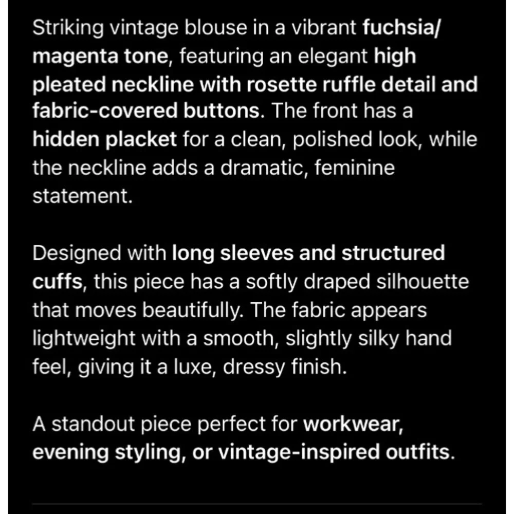 Vintage Fuchsia Secretary‎ Blouse High Neck Ruffle Button Detail Size 6 Romantic